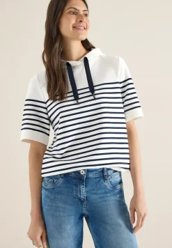 Sweater met korte mouwen, capuchon en strepen