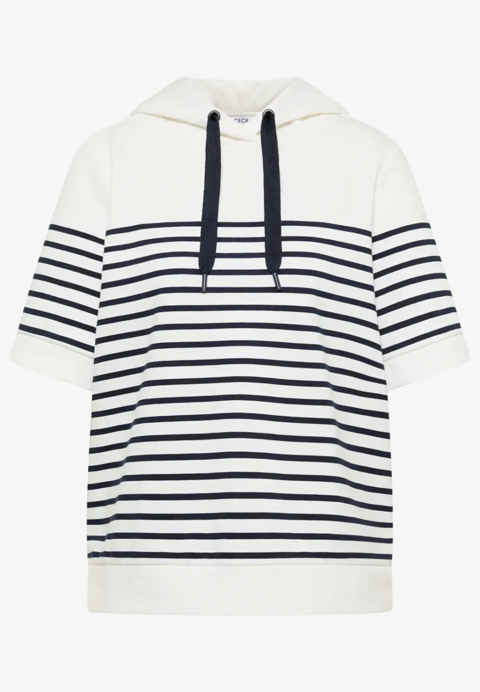 Sweater met korte mouwen, capuchon en strepen