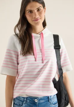 Sweater met korte mouwen, capuchon en strepen