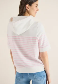 Sweater met korte mouwen, capuchon en strepen