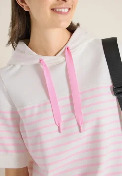 Sweater met korte mouwen, capuchon en strepen