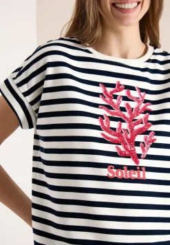 Sweater met korte mouwen en brede strepen