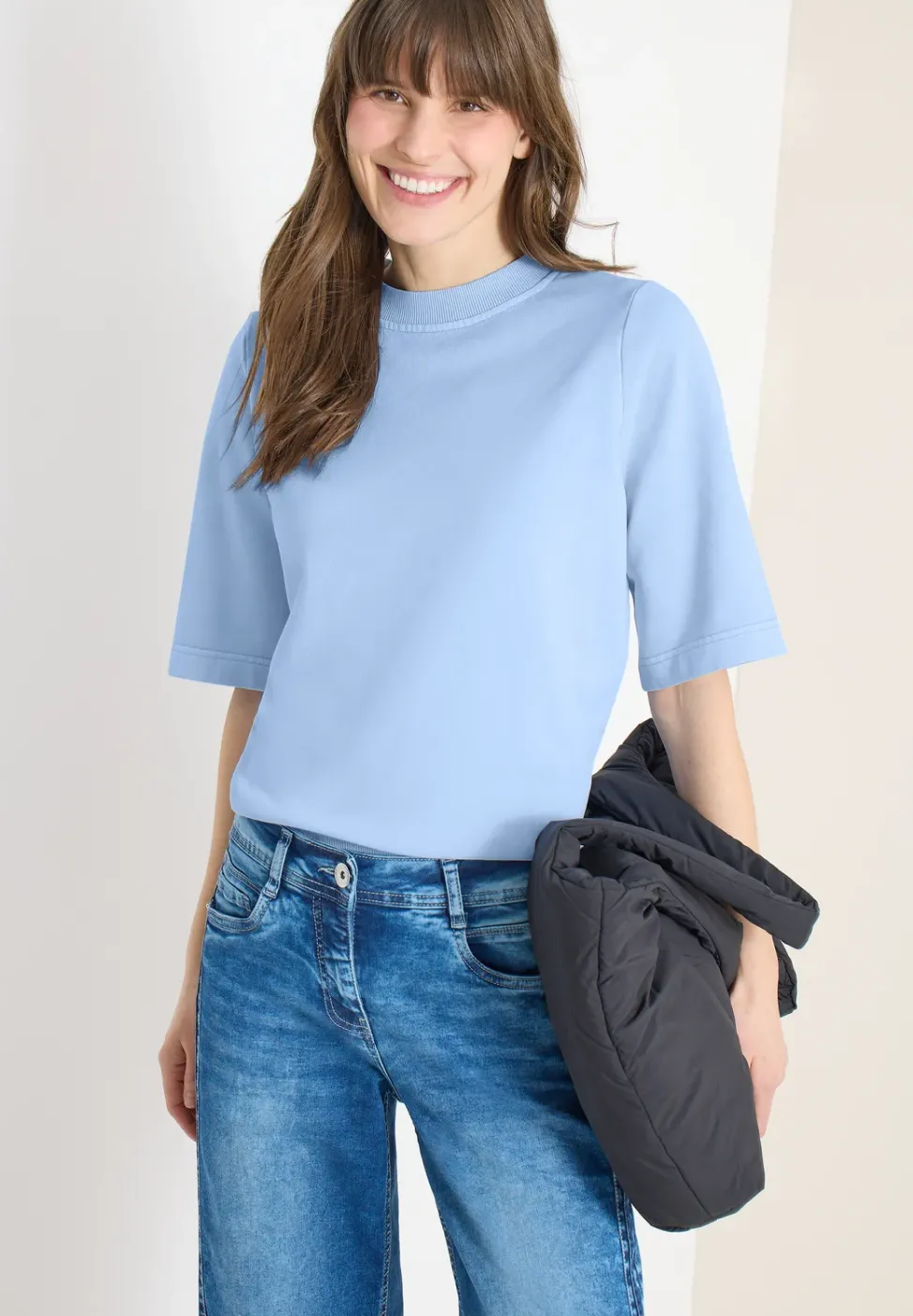 Sweater met korte mouwen in garment dye-look