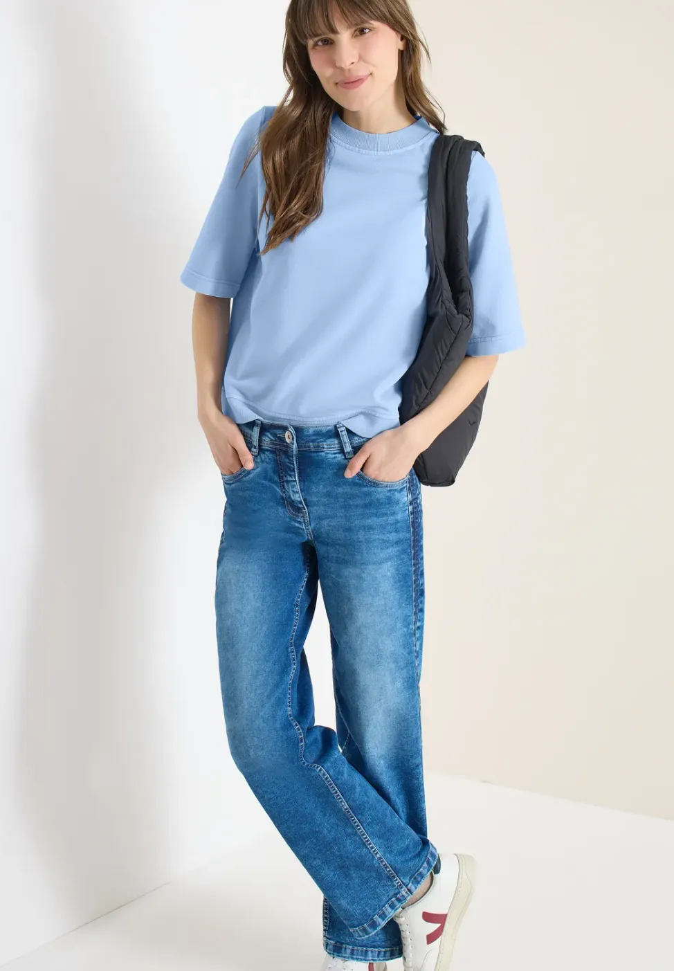 Sweater met korte mouwen in garment dye-look