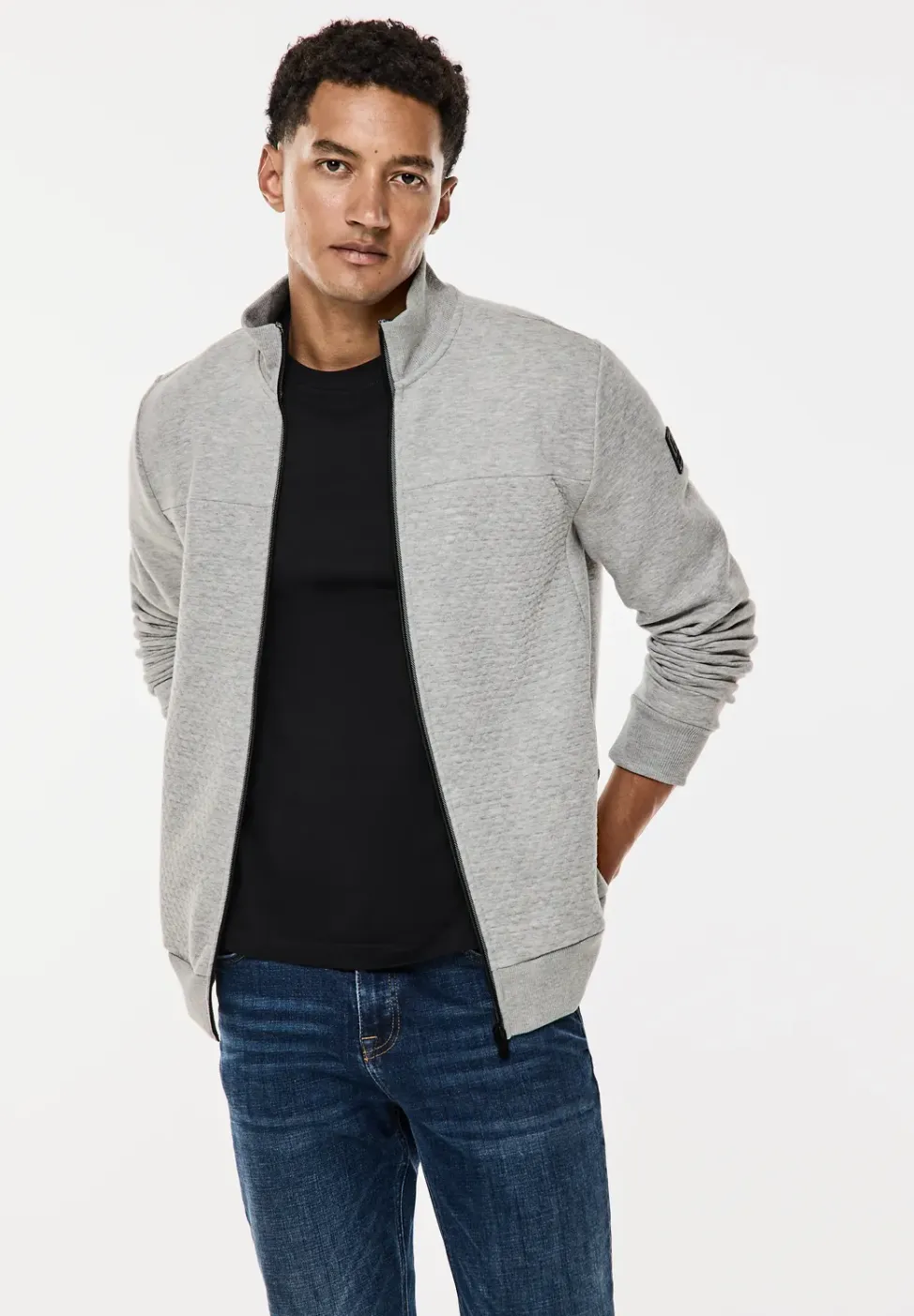 Sweatjack met materiaalmix