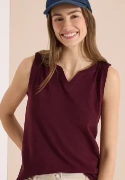 Top met gespleten hals in effen kleur