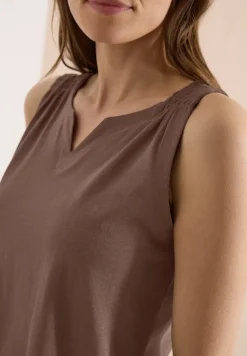 Top met gespleten hals in effen kleur