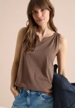 Top met gespleten hals in effen kleur