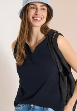 Top met gespleten hals in effen kleur