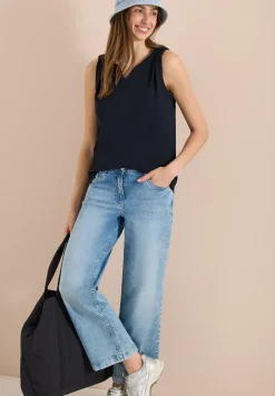 Top met gespleten hals in effen kleur
