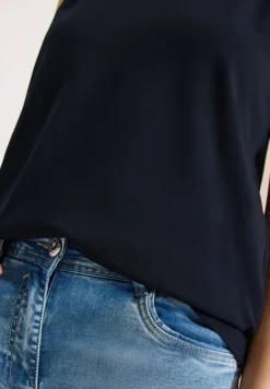Top met gespleten hals in effen kleur