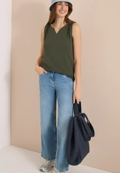 Top met gespleten hals in effen kleur