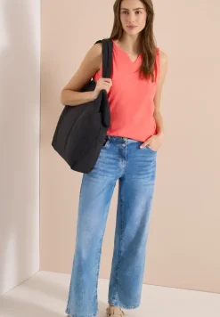 Top met gespleten hals in effen kleur