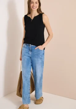Top met gespleten hals in effen kleur