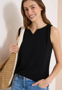 Top met gespleten hals in effen kleur