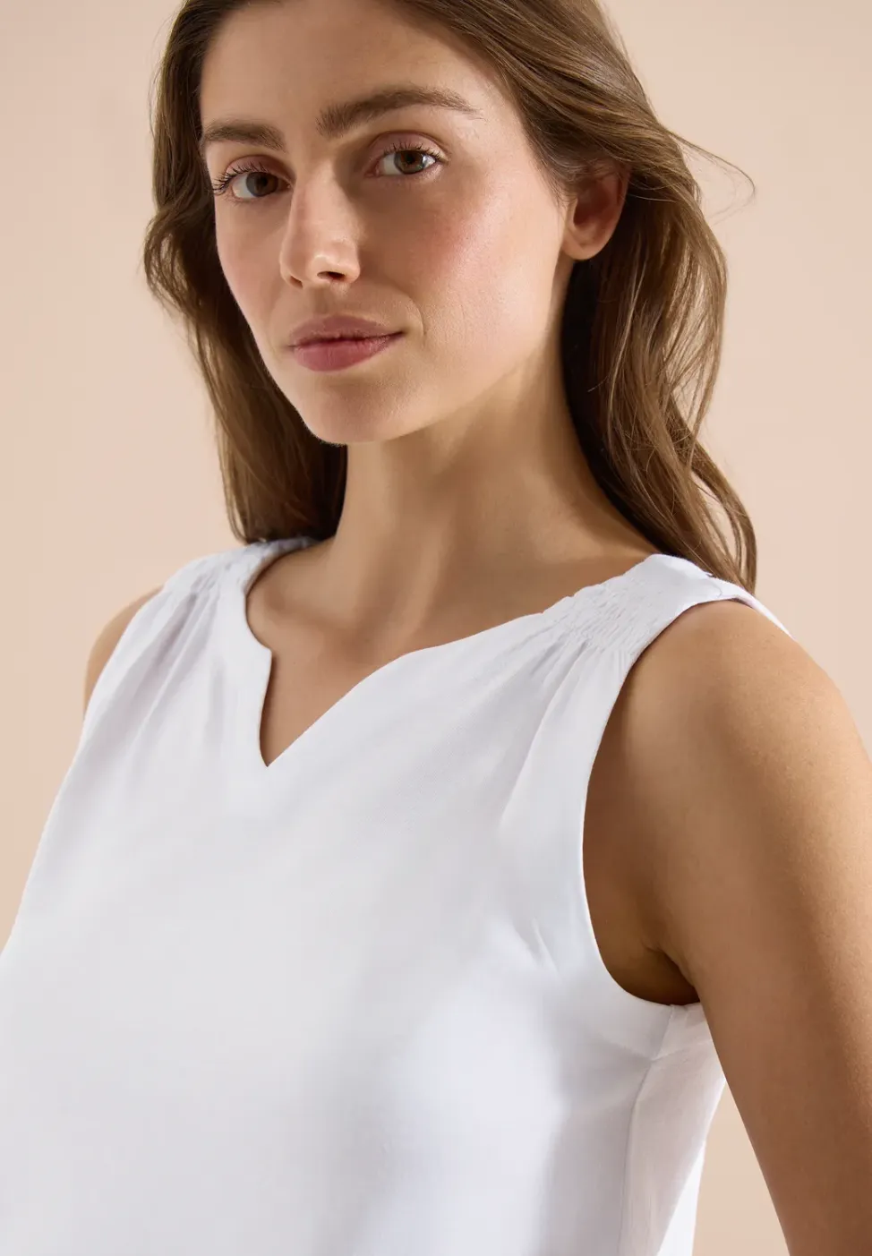 Top met gespleten hals in effen kleur