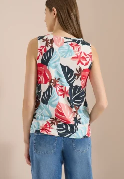 Top met ronde hals en bladprint