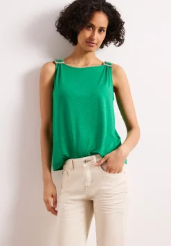 Top met ronde hals en schouderdetails