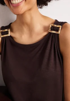 Top met ronde hals en schouderdetails
