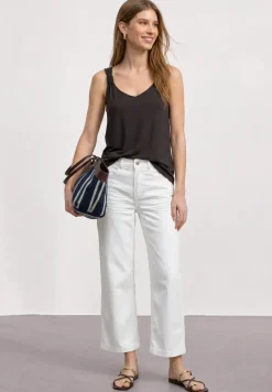 Top met V-hals en knoopdetail
