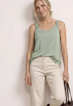 Top met V-hals en knoopdetail