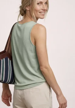 Top met V-hals en knoopdetail