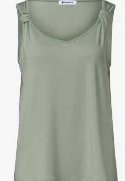 Top met V-hals en knoopdetail