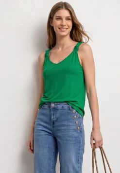 Top met V-hals en knoopdetail