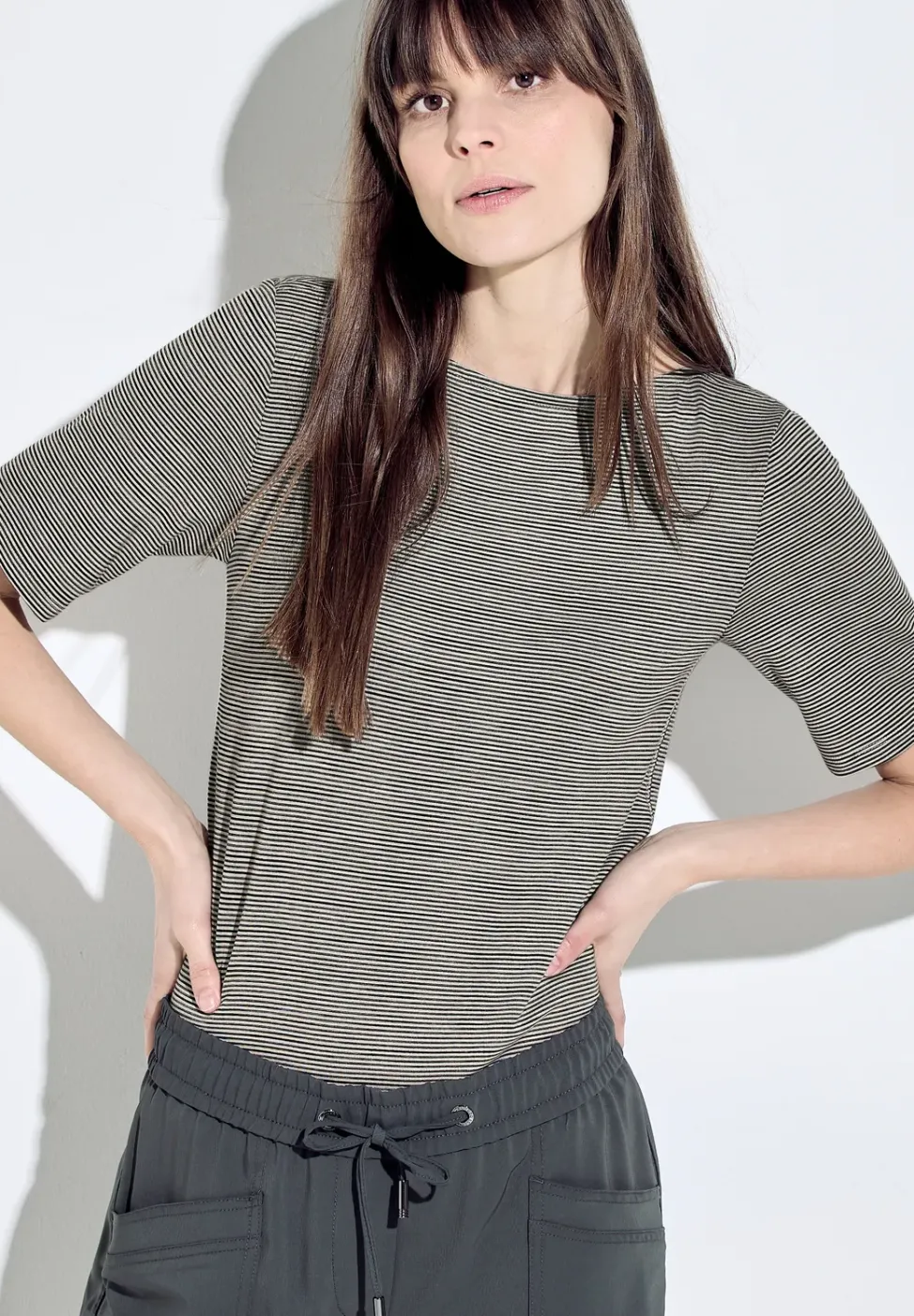 T-shirt met gemêleerde strepen
