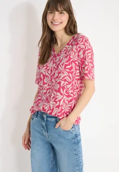 T-shirt met V-hals en bloemenprint