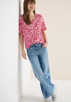 T-shirt met V-hals en bloemenprint