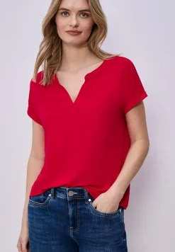 T-shirt met split neck en elastische zoom