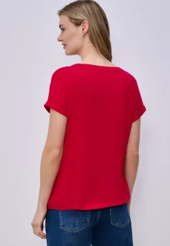 T-shirt met split neck en elastische zoom