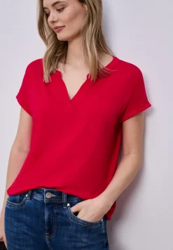 T-shirt met split neck en elastische zoom