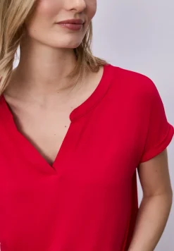 T-shirt met split neck en elastische zoom