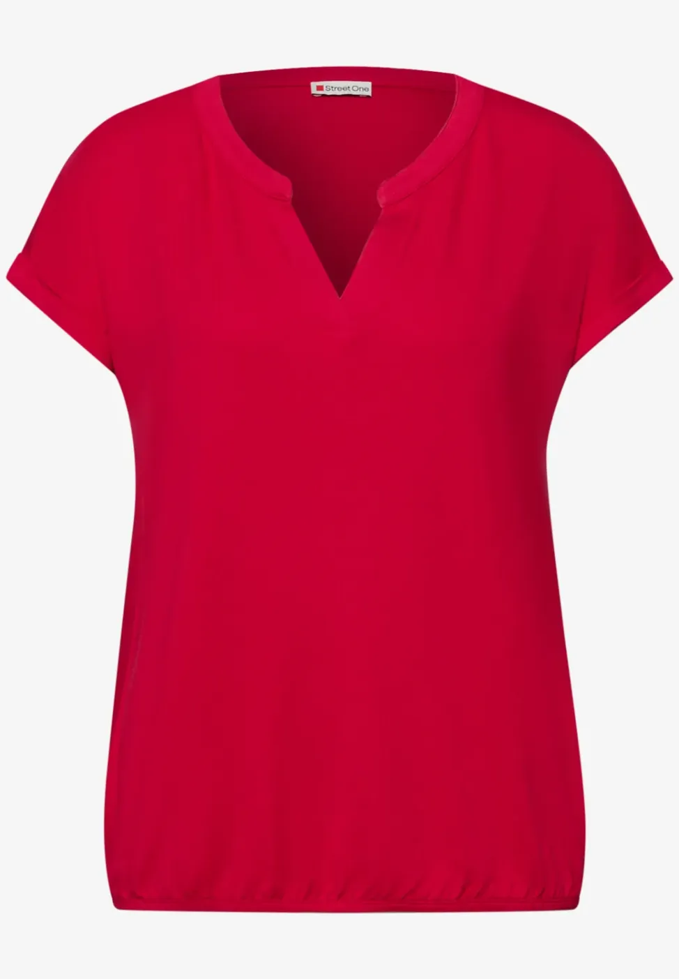 T-shirt met split neck en elastische zoom