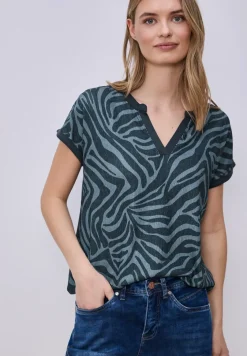 T-shirt met split neck en elastische zoom