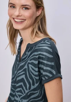 T-shirt met split neck en elastische zoom
