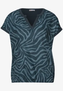 T-shirt met split neck en elastische zoom