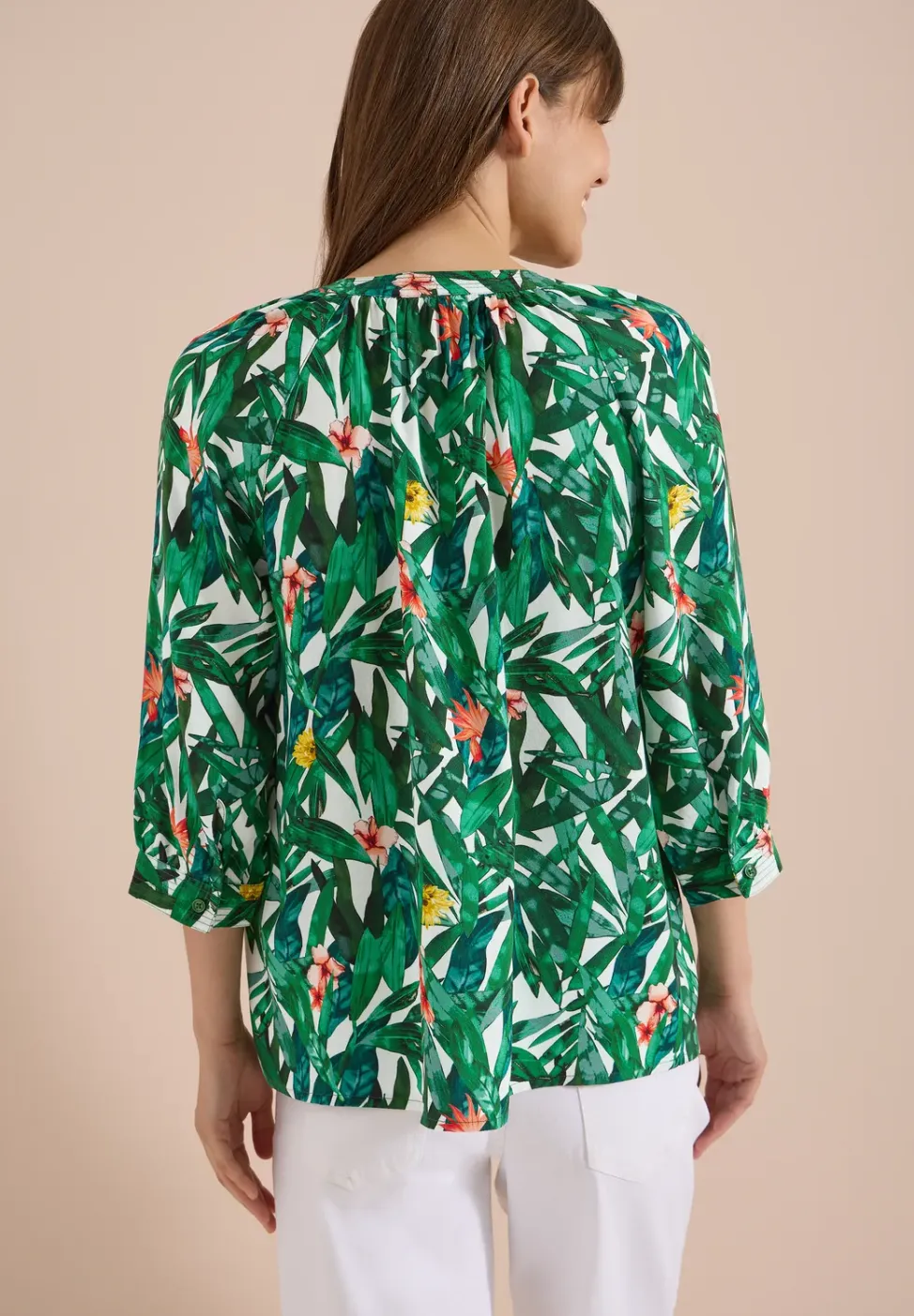 Tuniek met 3/4 mouwen, gespleten hals en print