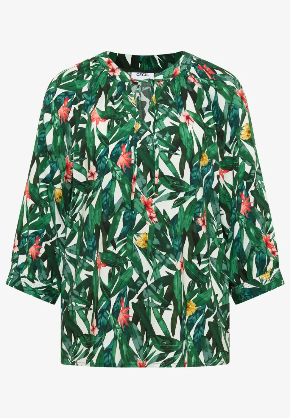 Tuniek met 3/4 mouwen, gespleten hals en print