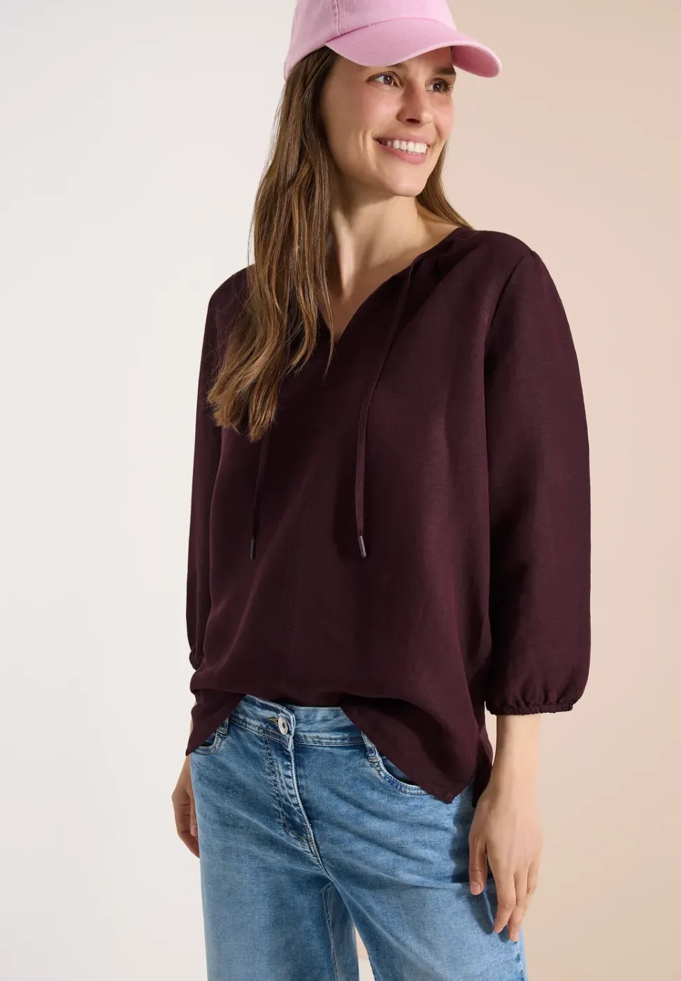 Tuniek met gespleten hals in linnenmix