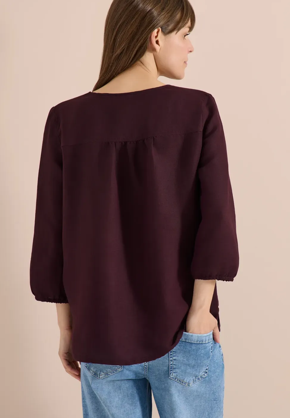 Tuniek met gespleten hals in linnenmix