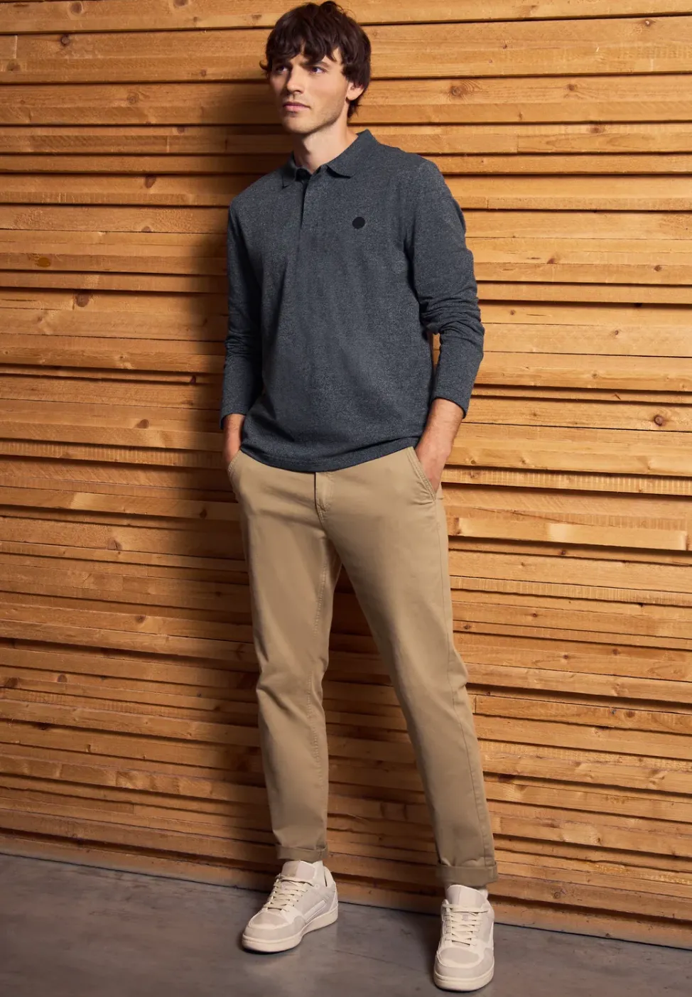 Tweekleurige polo met lange mouwen