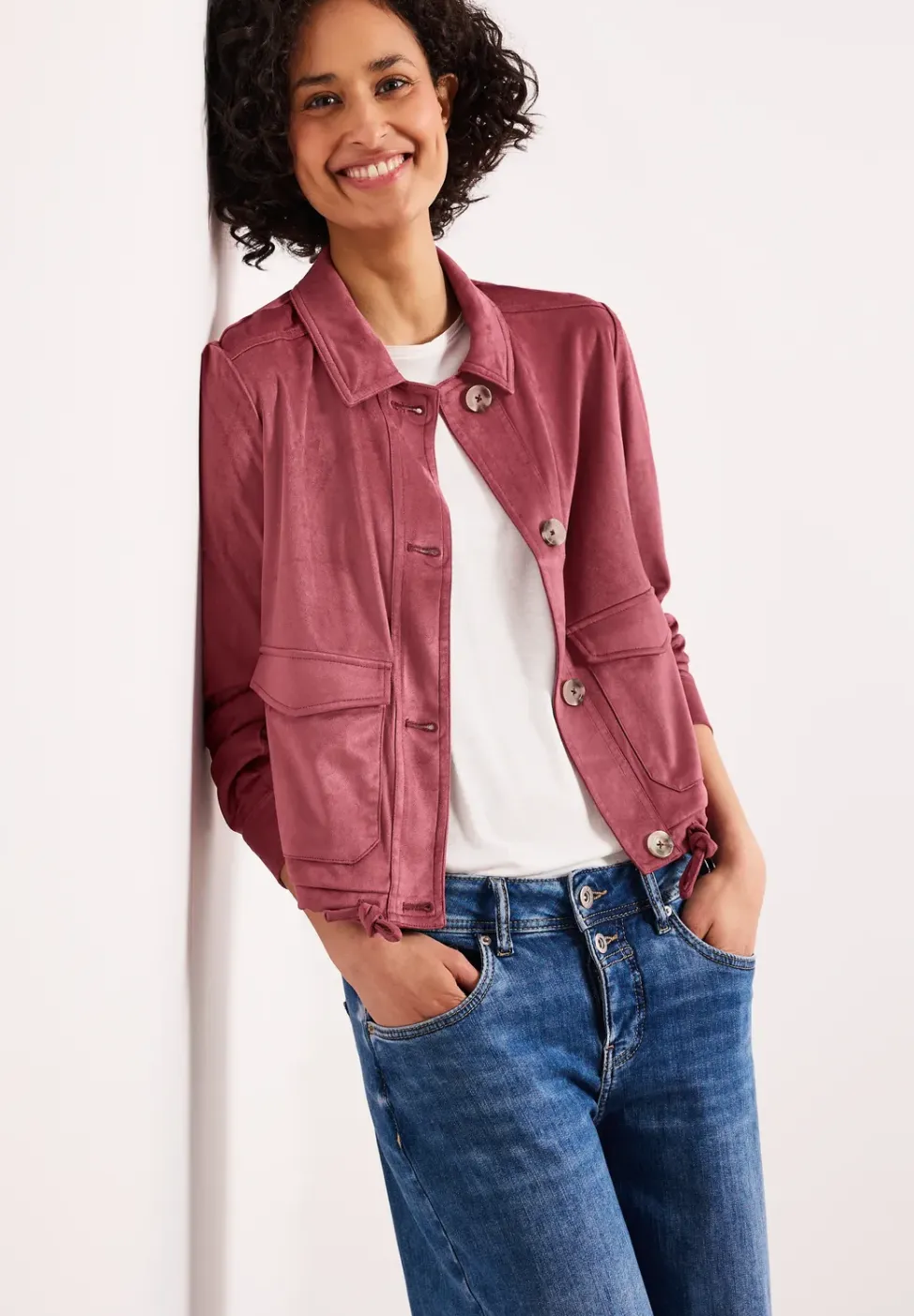 Velours jack met knoopsluiting