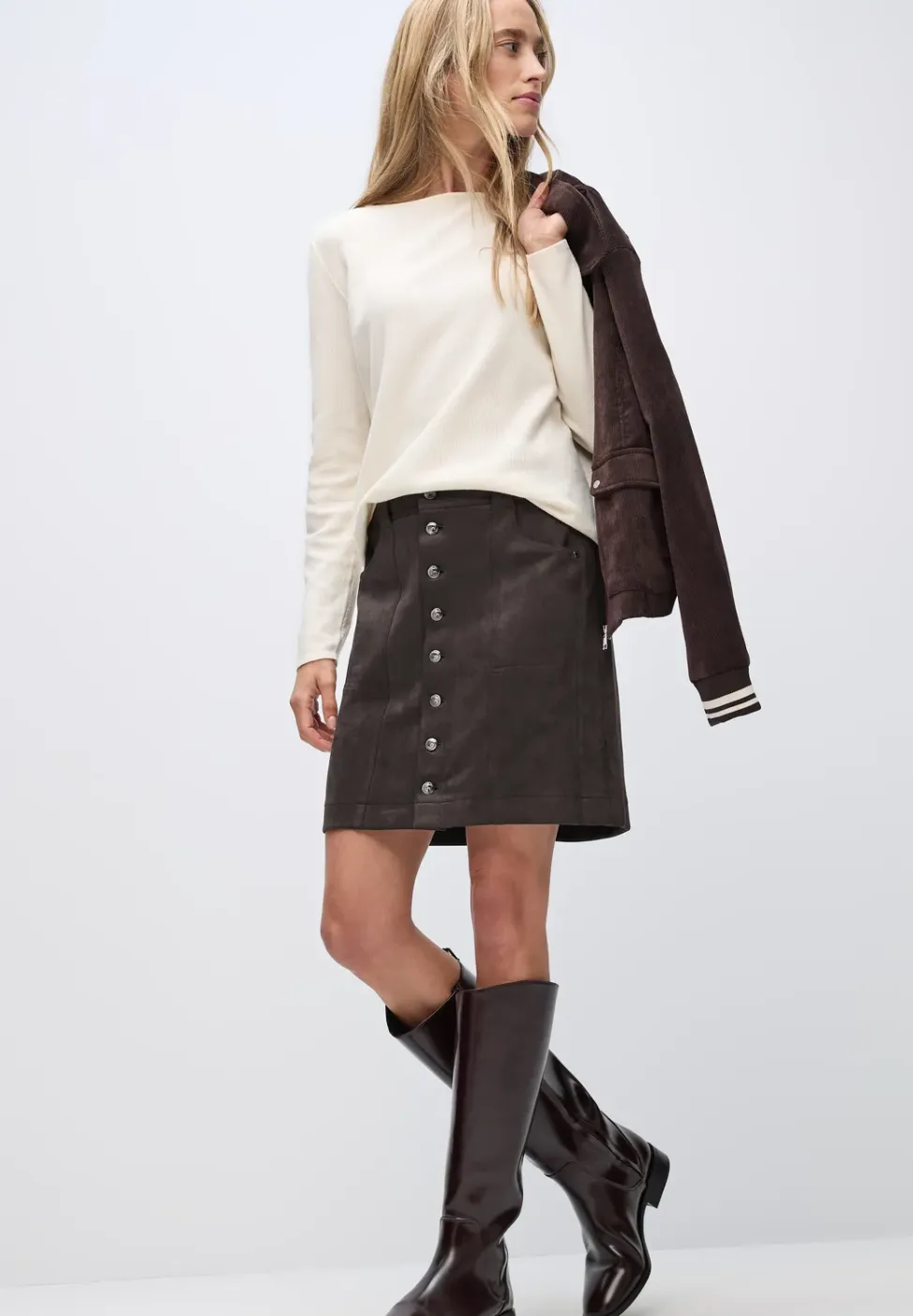 Velours rok met knopen