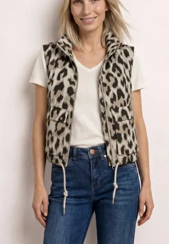 Vest met opstaande kraag en leopatroon