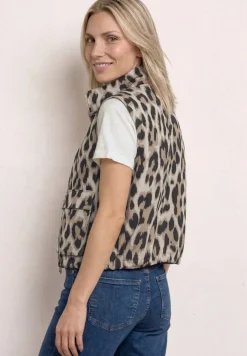 Vest met opstaande kraag en leopatroon