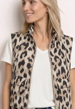Vest met opstaande kraag en leopatroon