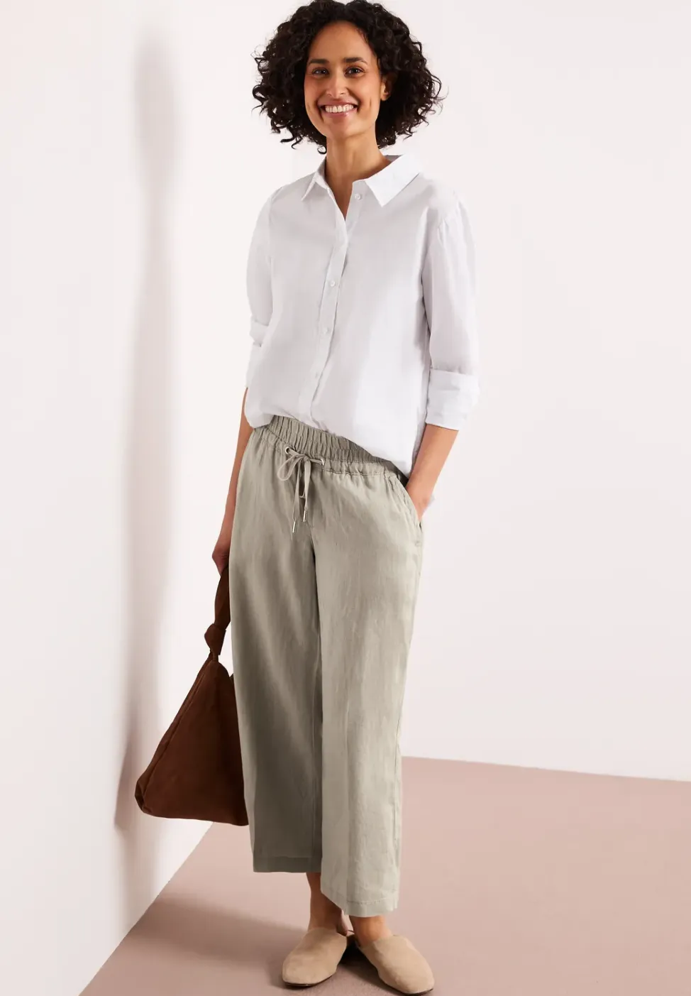 Wide Legs broek in een Loose Fit van linnen